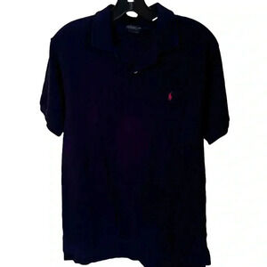 Polo Shirt Ralph Lauren Youth L 16-18 Navy Polo Shirt Short Sleeve Red Pony Logo